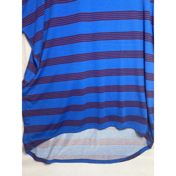 Lularoe Shirt Women's XL Blue Red Striped Tunic Stretchy Short Sleeve Casual Top - Picture 3 of 7